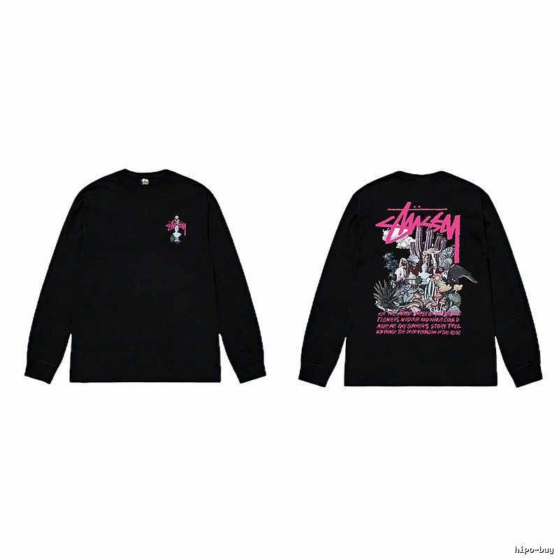 Stussy-printed trendy black T-shirt