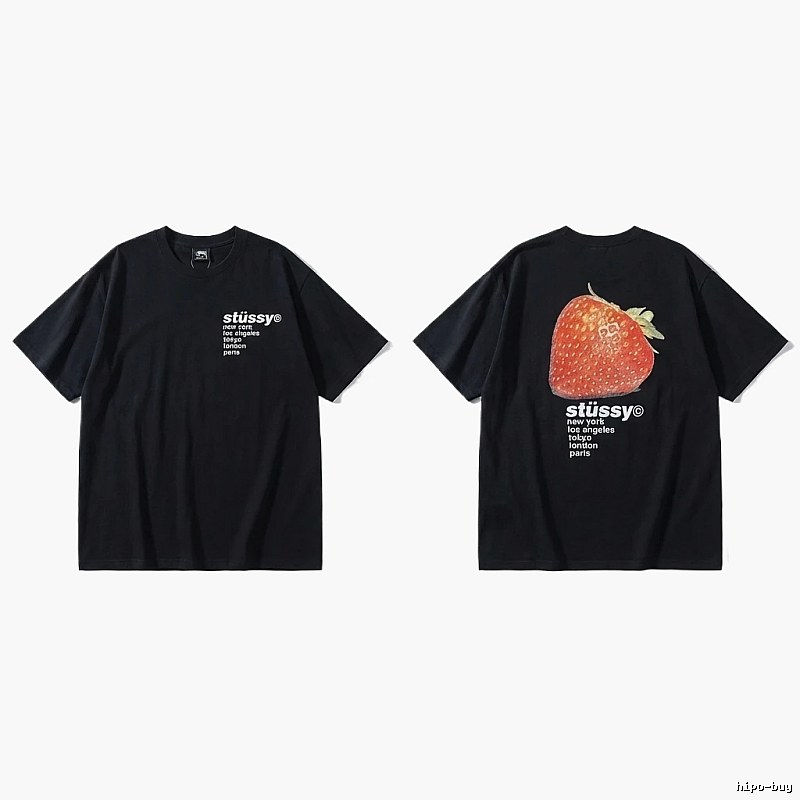 Stussy Strawberry Print Black T-shirt