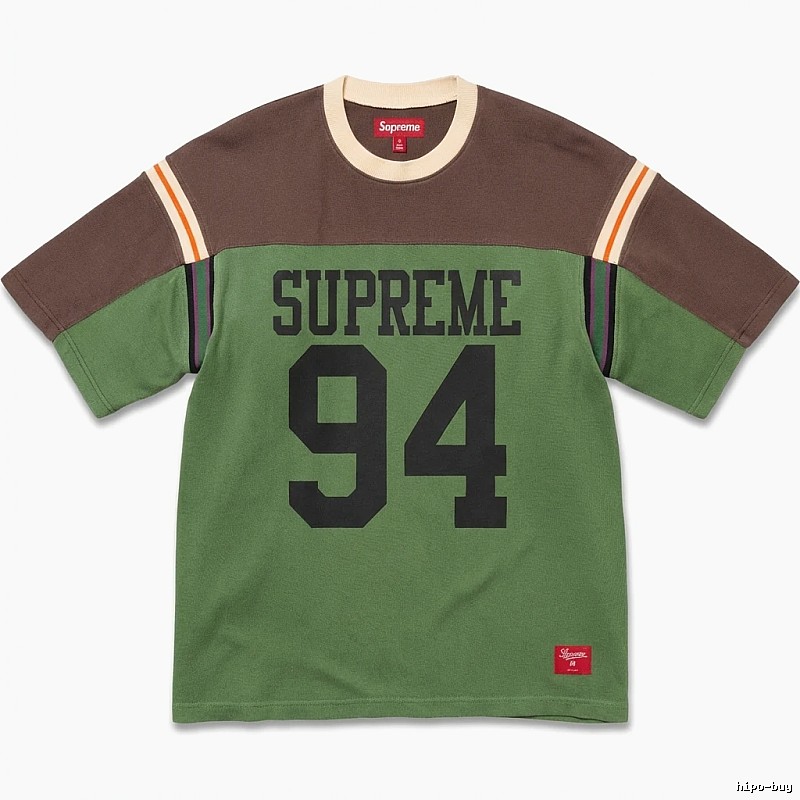 Supreme retro-style green and brown color-blocking T-shirt