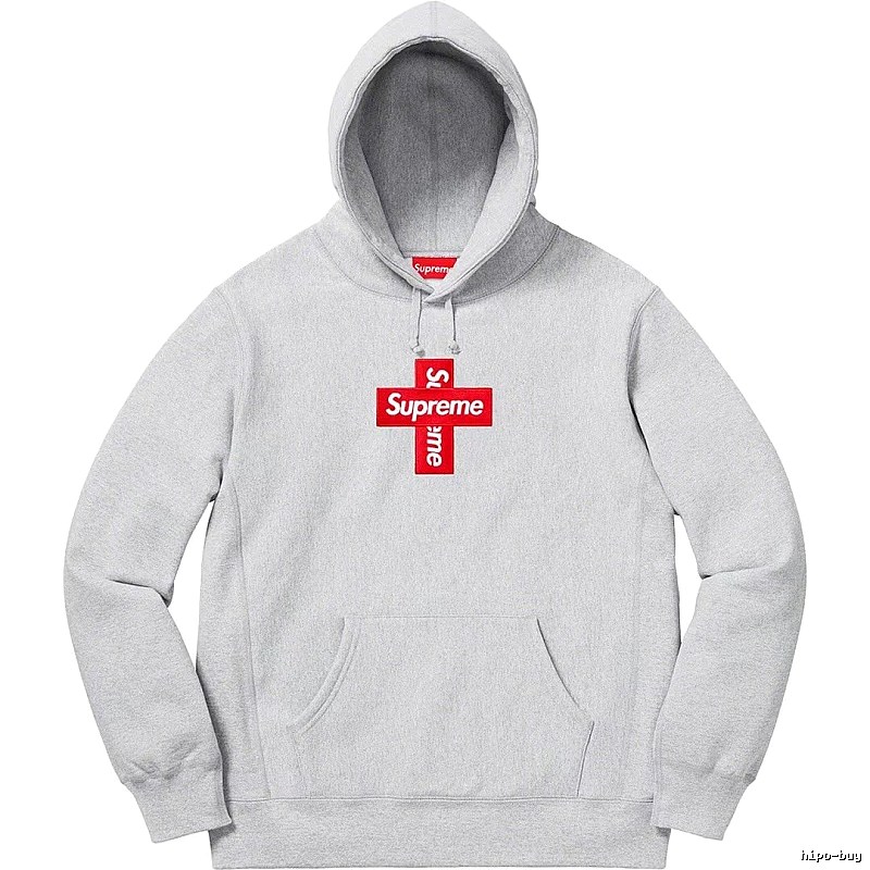 Supreme Streetwear Logo hoodie Gray Red Oversized with Logo Accent
