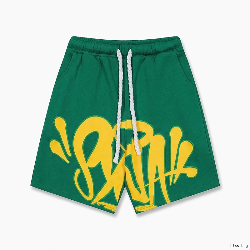 SynaWorld graffiti-style green shorts