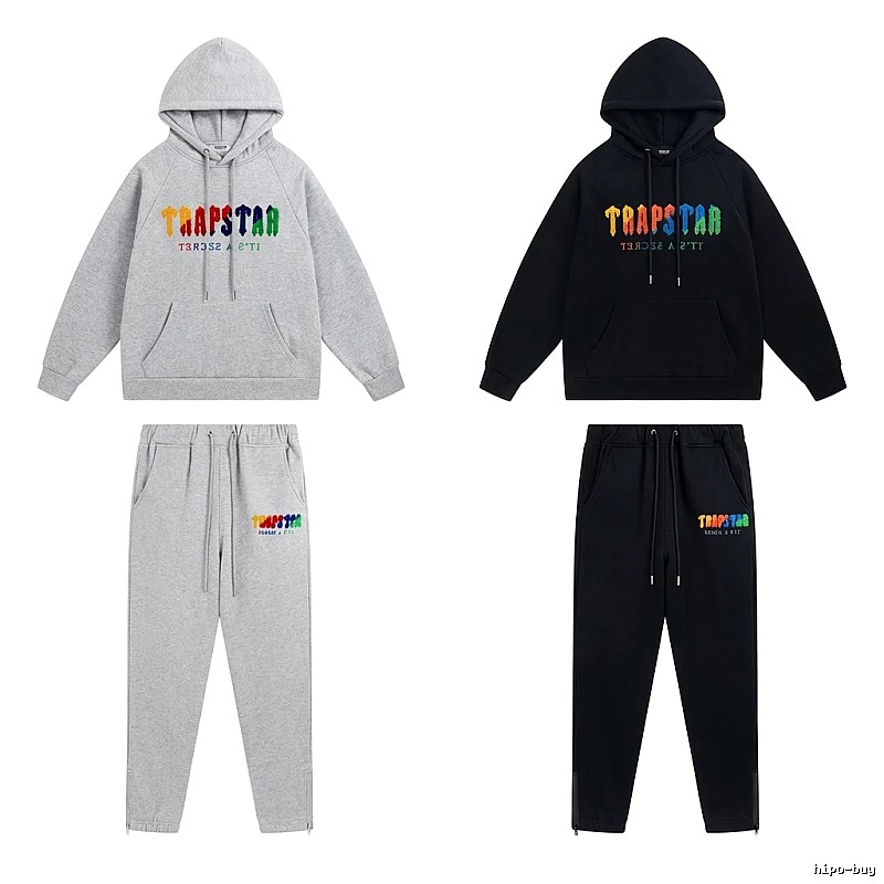 Trapstar Rainbow Wind Grey/Black Hooded Set