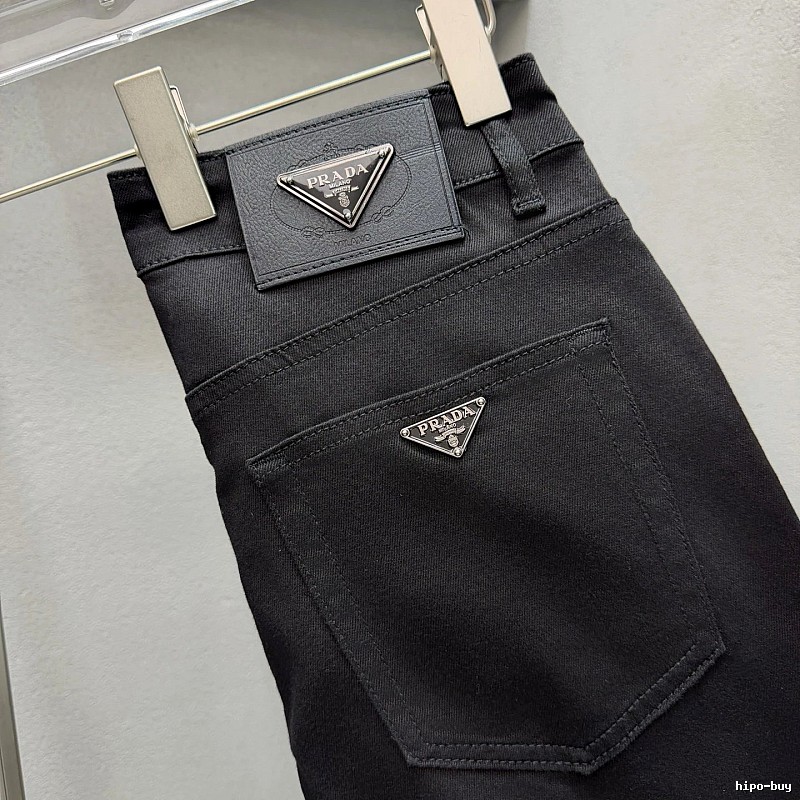 Triangle Hardware And A Structured Dark Denim Finish Prada Logo Jeans in Black