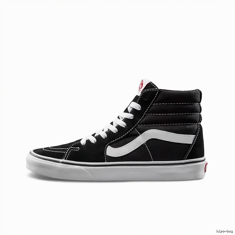 Vans classic high-top black and white canvas shoes.
